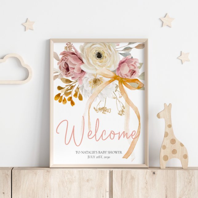 Poster Sinal de Boas-Vindas para Chá de Bebê Floral de Pr (Criador carregado)