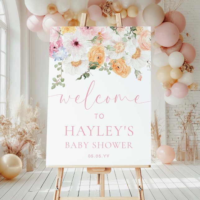 Poster Sinal de Boas-Vindas para Chá de Bebê Floral Milli (Welcome Sign Baby Shower MIllie )