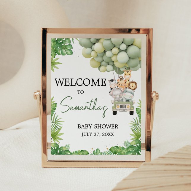 Poster Sinal de Boas-Vindas para Chá de Bebê Oh Boy Jungl (Safari Animals Baby Shower Sign)