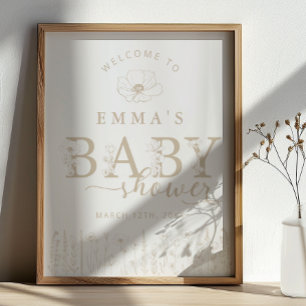 Poster Sinal de Boas-Vindas para Chá de Bebê Taupe Wildfl