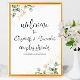 Poster Sinal de Boas-Vindas para Chá de Casal com Eucalip