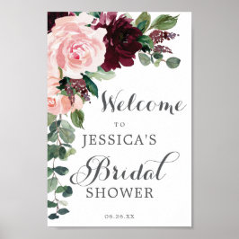 Poster Sinal de Boas-Vindas para Chá de Noiva Blush Burgu