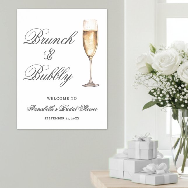 Poster Sinal de Boas-Vindas para Chá de Noiva com Brunch  (Brunch And Bubbly Bridal Shower Welcome Sign )