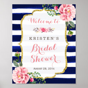 Póster Sinal de Boas-Vindas para Chá de Noiva com Floral
