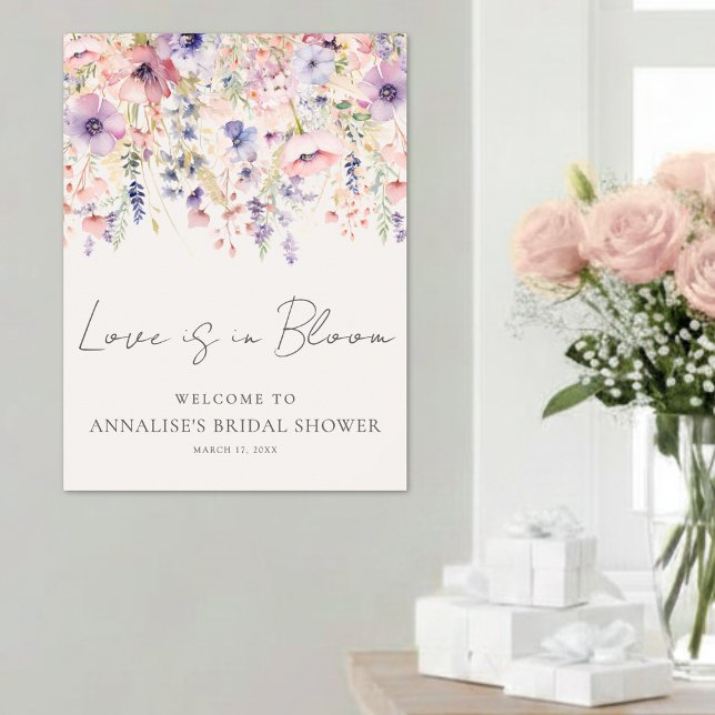 Poster Sinal de Boas-Vindas para Chá de Noiva com Flores  (Wildflower Floral Bridal Shower Welcome Sign )