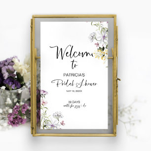 Poster Sinal de Boas-Vindas para Chá de Noiva com Flores 