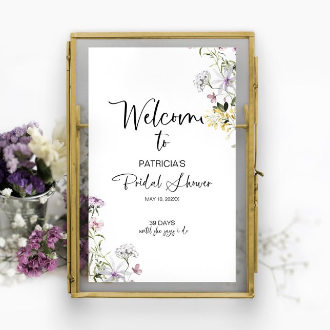 Poster Sinal de Boas-Vindas para Chá de Noiva com Flores  (Criador carregado)