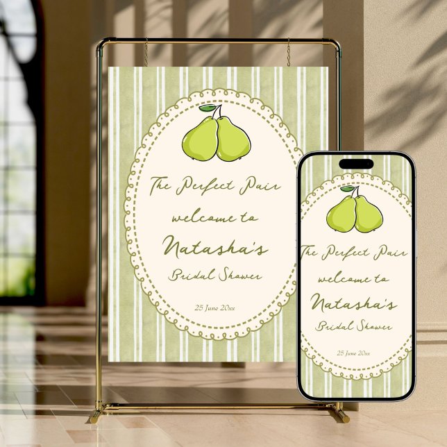 Poster Sinal de boas-vindas para chá de noiva com par per (Perfect pair pear bridal shower  personalized welcome sign poster template instant download)