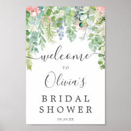 Poster Sinal de Boas-Vindas para Chá de Noiva com Vegetaç