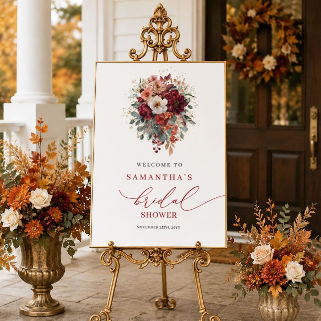 Poster Sinal de boas-vindas para chá de noiva de outono a (Timeless greenery autumn bridal shower welcome sign

)