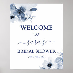 Poster Sinal de boas-vindas para chá de noiva floral azul