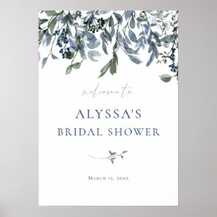 Poster Sinal de Boas-Vindas para Chá de Noiva Floral Azul