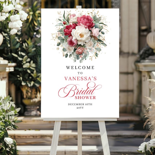 Poster Sinal de Boas-Vindas para Chá de Noiva Floral Boho (Boho Floral Bridal Shower Welcome Sign)