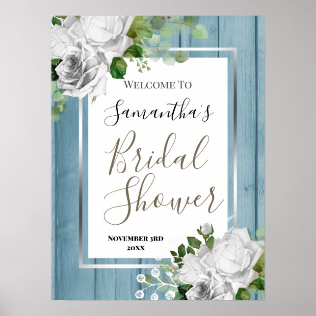Poster Sinal de Boas-Vindas para Chá de Noiva Floral Bran (Frente)