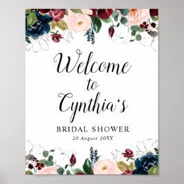 Poster sinal de boas-vindas para chá de noiva floral burg