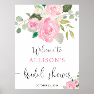Poster Sinal de boas-vindas para chá de noiva floral com 
