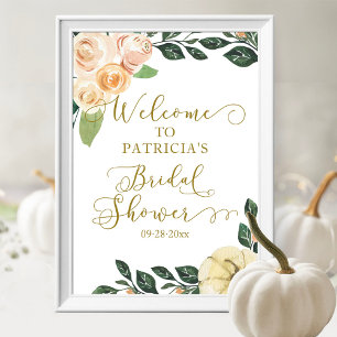 Poster Sinal de Boas-Vindas para Chá de Noiva Floral de A
