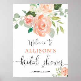 Poster Sinal de boas-vindas para chá de noiva floral verd