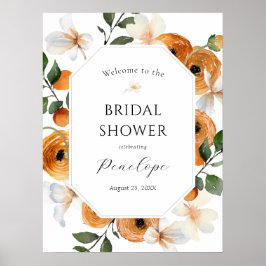 Poster Sinal de Boas-Vindas para Chá de Noiva Laranja