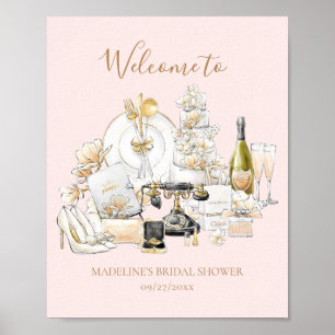 Poster Sinal de Boas-Vindas para Chá de Noiva Preto e Dou