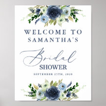 Sinal de boas-vindas para chá de panela floral azu