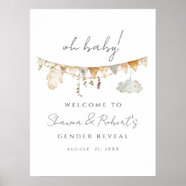 Poster Sinal de Boas-Vindas para Chás de Bebê Boho Revela