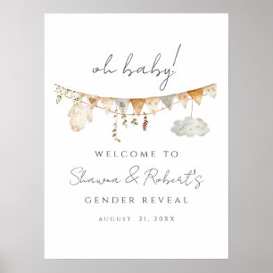 Poster Sinal de Boas-Vindas para Chás de Bebê Boho Revela
