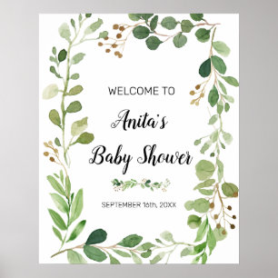 Poster Sinal de Boas-Vindas para Chás de Bebê com Aquarel
