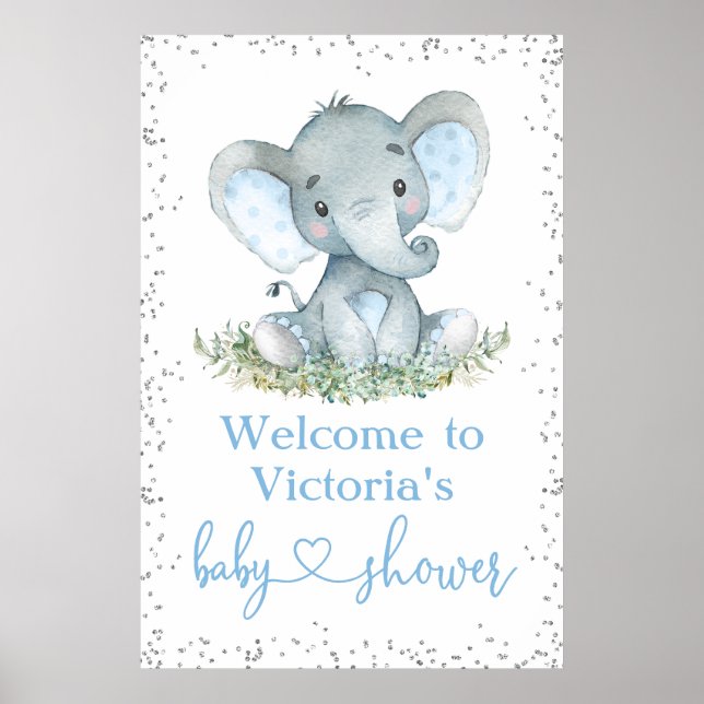 Poster Sinal de Boas-Vindas para Chás de Bebê com Elefant (Frente)