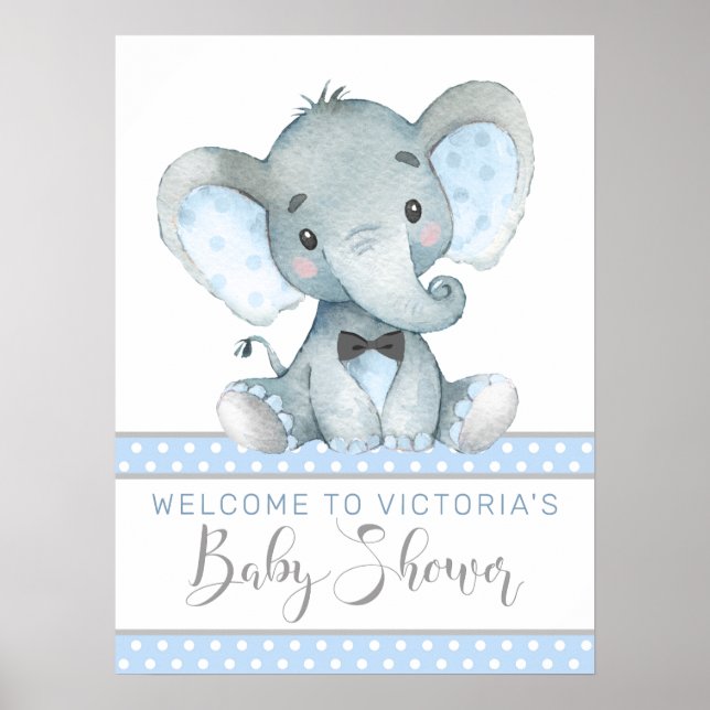 Poster Sinal de Boas-Vindas para Chás de Bebê com Elefant (Frente)