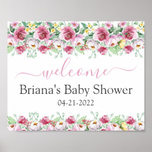 Poster Sinal de Boas-Vindas para Chás de Bebê Menina com