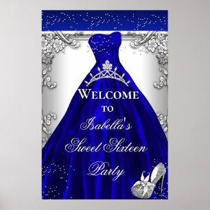 Poster Sinal de Boas-Vindas para Festa de Meninas Azul Pr