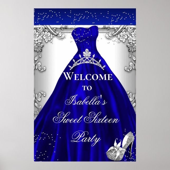 Poster Sinal de Boas-Vindas para Festa de Meninas Azul Pr (Frente)