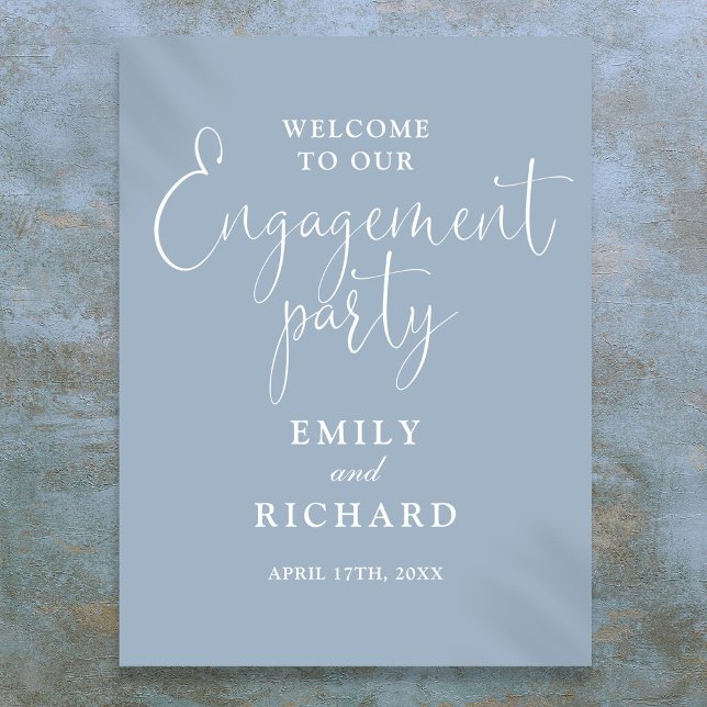 Poster Sinal de Boas-Vindas para Festa de Noivado Azul Em (Dusty Blue Engagement Party Welcome Sign)