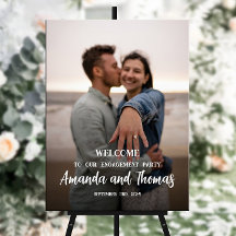 Sinal de boas-vindas para festa de noivado com fot