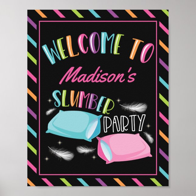 Poster Sinal de Boas-Vindas para Festa de Pyjama Neon Arc (Frente)