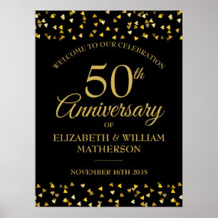 Poster Sinal de Boas-Vindas Preto e Dourado de 50º Aniver