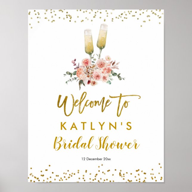 Poster Sinal de Boas-Vindas Romântico Dourado Aplaudindo  (Frente)