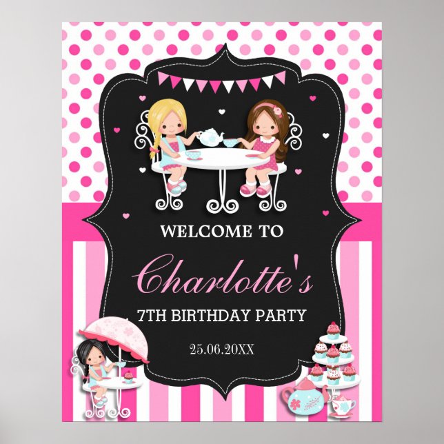 Poster Sinal de Boas-Vindas Rosa Aniversário Chá das Meni (Frente)