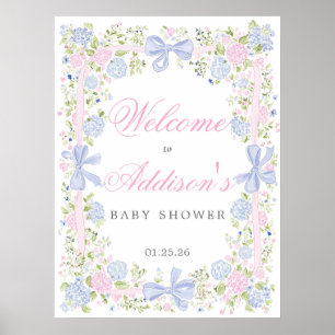Poster Sinal de Boas-Vindas Rosa e Azul, Boas-Vindas Flor