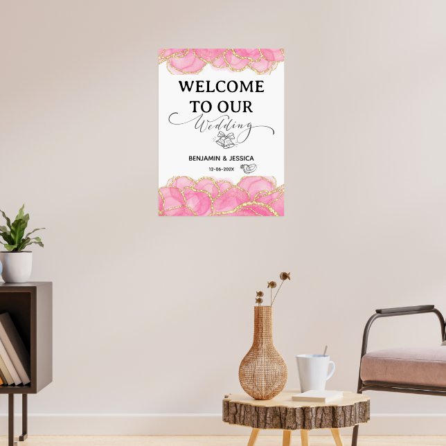 Poster Sinal de Boas-vindas, Rosa Elegante Moderno e Dour (Sala de Estar 3)