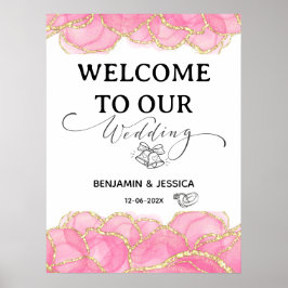 Poster Sinal de Boas-vindas, Rosa Elegante Moderno e Dour