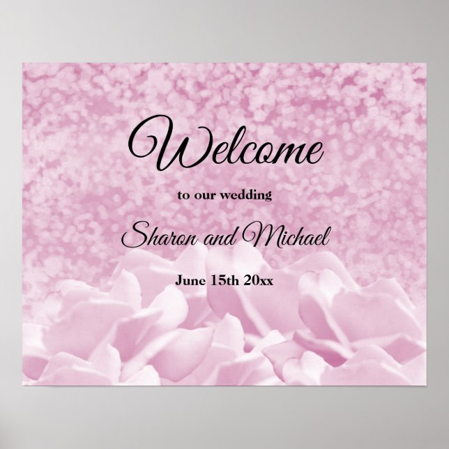 Poster Sinal de Boas-Vindas Rosas Rosa de Casamento (Frente)