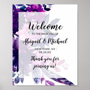 Poster Sinal de boas-vindas roxo floral Enchanted do