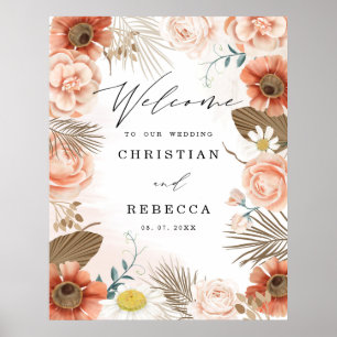 Poster Sinal de boas-vindas Rustic Boho Terracotta Floral