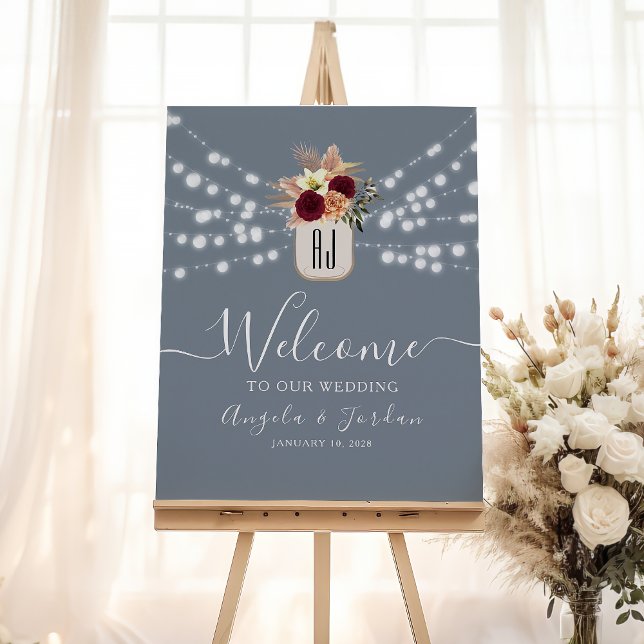 Poster Sinal de Boas-vindas Rustic Dusty Blue Wedding (Criador carregado)