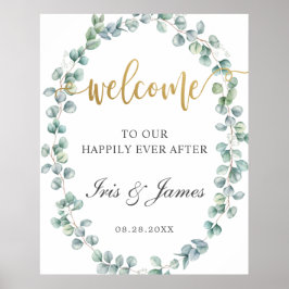 Poster Sinal de Boas-vindas Rustic Eucalyptus Greenery