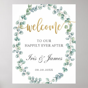 Poster Sinal de Boas-vindas Rustic Eucalyptus Greenery