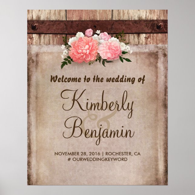 Poster Sinal de Boas-Vindas Rustic Floral Wedding (Frente)
