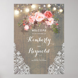 Póster Sinal de Boas-Vindas Rustic Floral Wedding